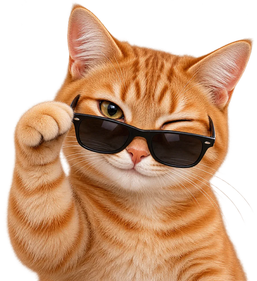 Gato naranja con lentes de sol guiñando el ojo